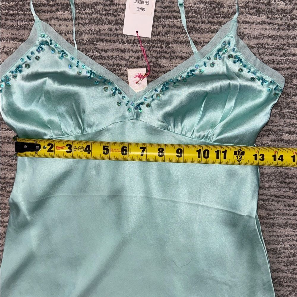 NWT Gold Hawk TRIANGLE SILK CAMI Tiffany Blue X- Small Beaded / Embellished - Picture 6 of 9